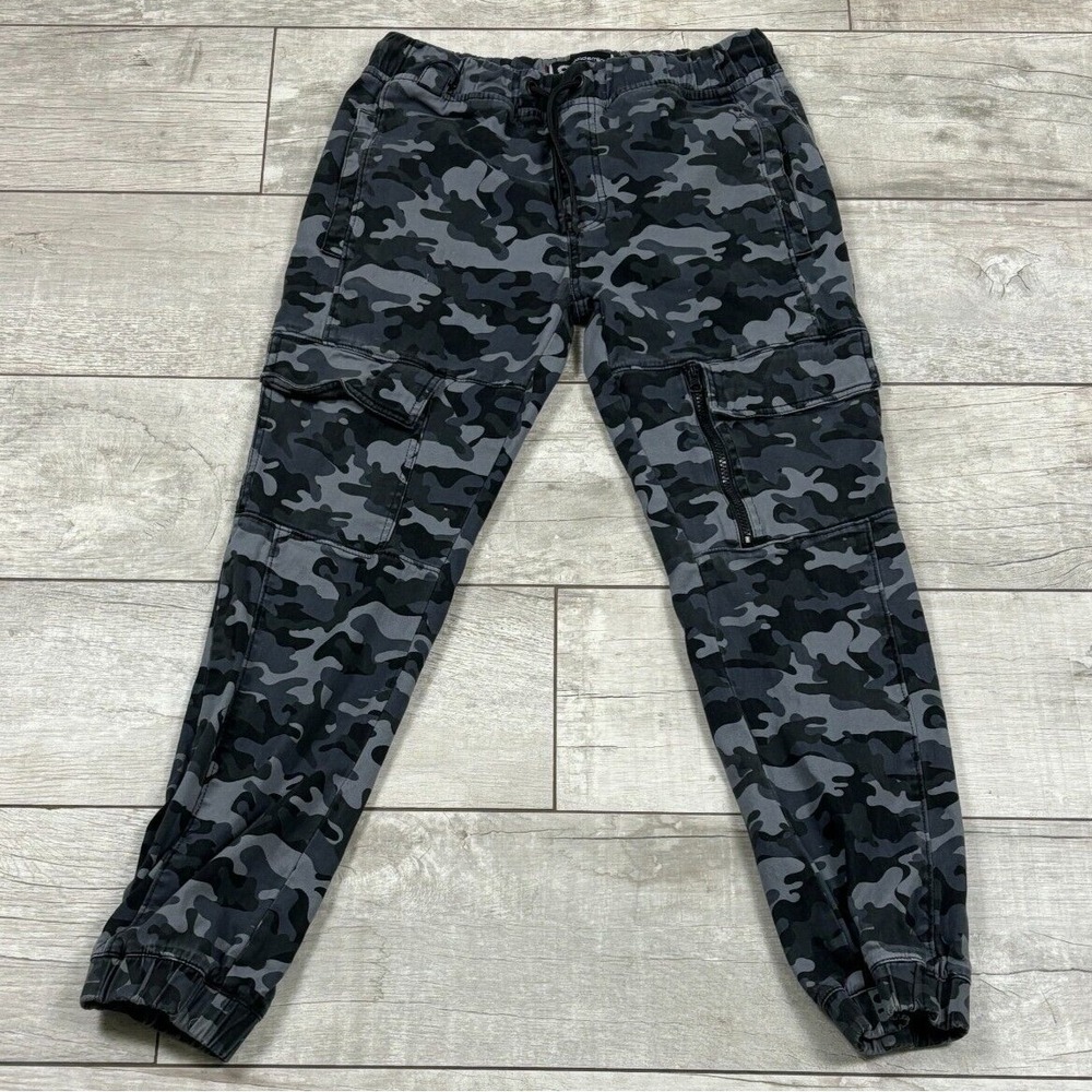 Akademiks Black Camo Cargo Stretch Joggers Womens M Street Y2K Athleisure Comfy